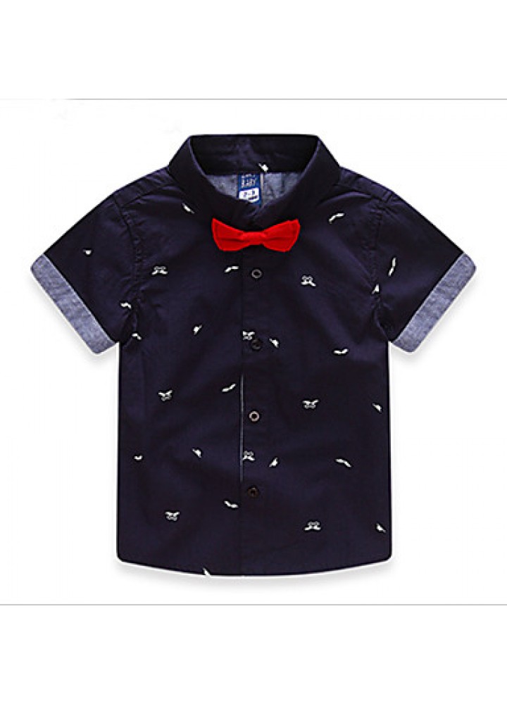 Boy Cute Cotton Medium Leisure Mustache Bowknot Short Sleeve Tee  