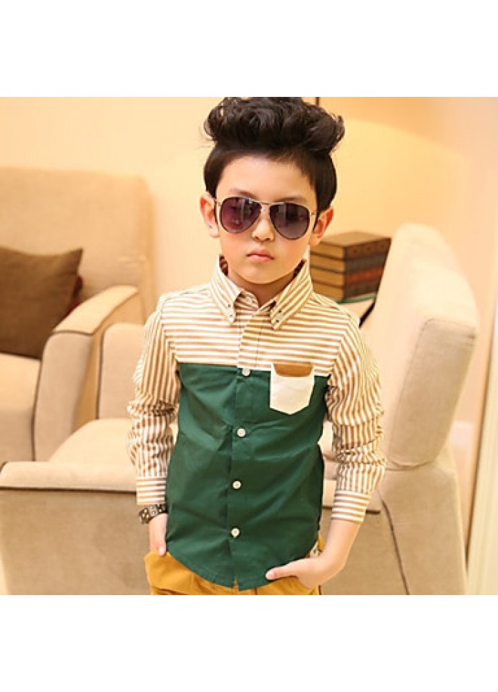 Boy Cute Stripes Stitching Long Sleeve Shirt  